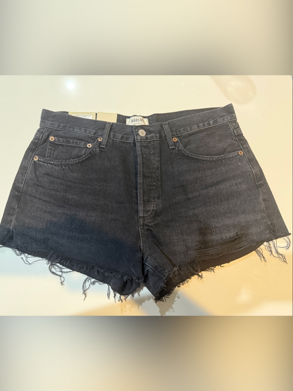 AGolde Parker High-Rise Black Denim Frayed Hem Shorts - 29 NEW w/ tags
